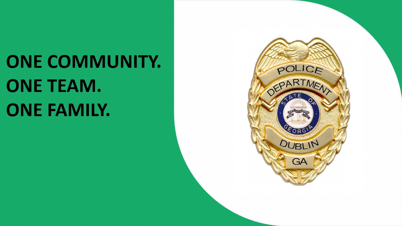 Police Badge and Slogan- One Community, One Team, One Family